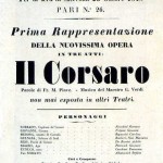 Locandina per la prima rappresentazione de Il corsaro di Giuseppe Verdi, 1848 (Civico museo teatrale C. Schmidl di Trieste)