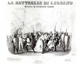 Frontespizio dello spartito per canto e pianoforte de La battaglia di Legnano di Giuseppe Verdi, 1850 (Fondazione Istituto nazionale di studi verdiani) 